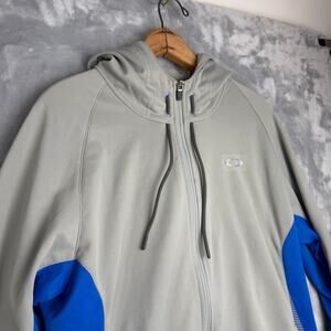Oakley Full Zip Up Long Sleeve Silver Hooded Sweatshirt Men's Size Large
